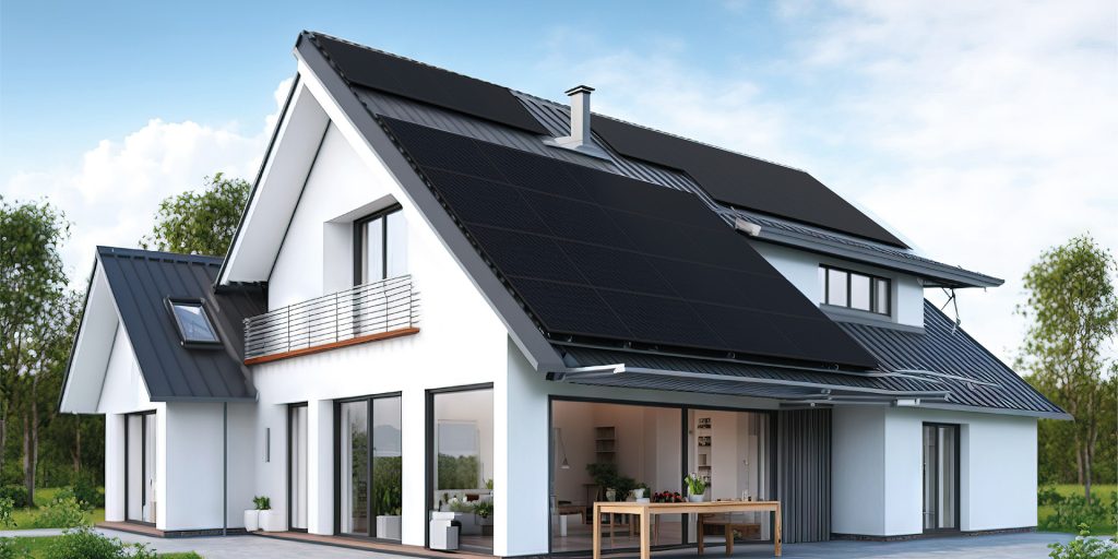 Schwarze Photovoltaikanlage auf einem Haus